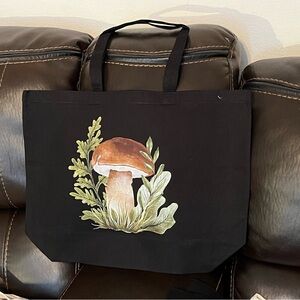 Mushroom Print Black Tote Bag